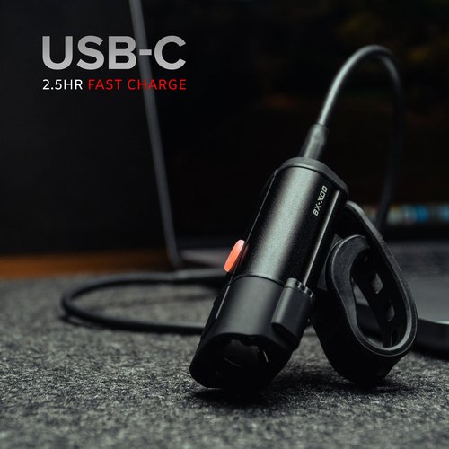 Bike Lights Front and Back (BX-Series) - Bicycle Headlight and Tail Light Set with Powerful Rechargeable LED for Night Riding - USB-C - Bike Safety Equipment (BX-400 Black)