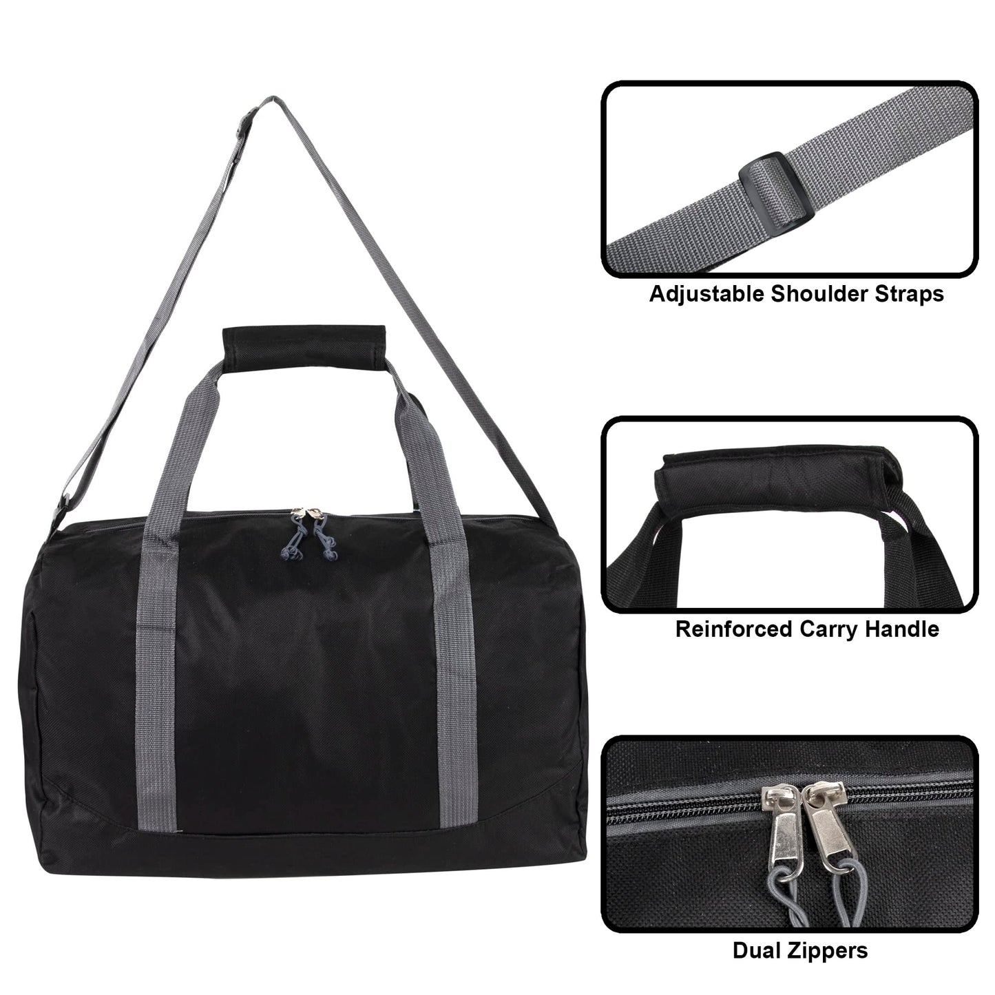 30 Liter, 17 Inch Canvas Duffle Bags for Men and Women – Travel Weekender Overnight Carry-On Shoulder Duffel Tote Bags (Black)