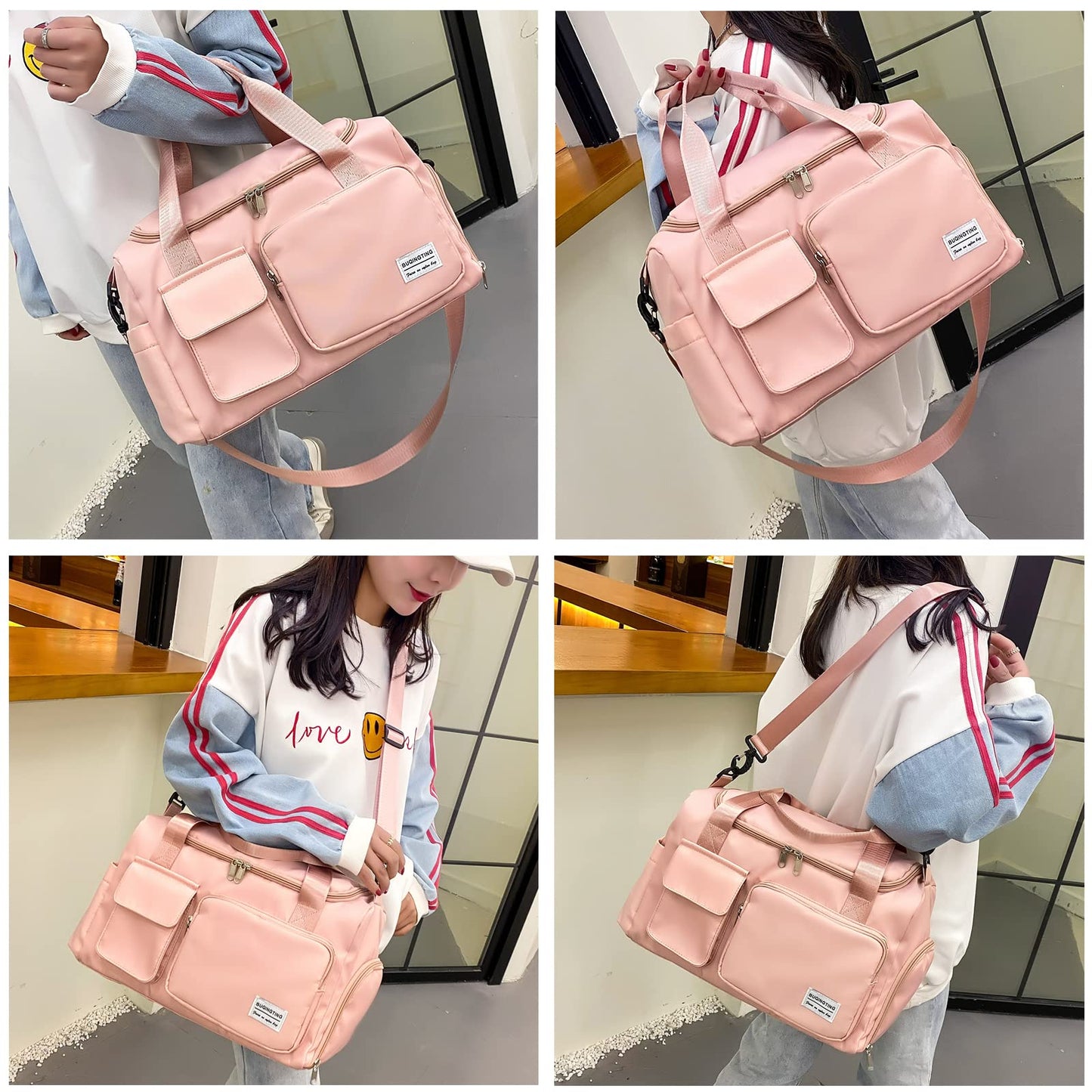 Clear Gym Bag for Women, Travel Duffle Bag Carry On Weekender Bag with Shoe Compartment
