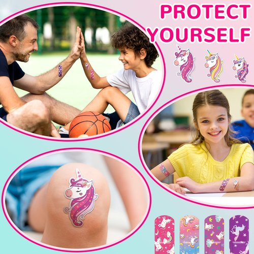 Panelee 150 Pcs 20 Styles Kids Unicorn Bandages Bulk Cartoon Bandages for Girls Waterproof Breathable Variety Patterns Comfortable Flexible Protection Care for Girls Boys