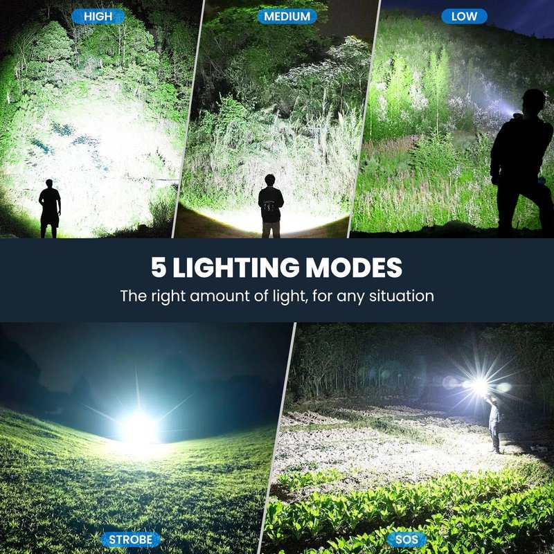 ALSTU Flashlight Rechargeable 990,000 High Lumens - 3 Pack Bright LED Flash Light with 5 Modes, Handheld Waterproof Linterna for Camping, Home, Outdoor