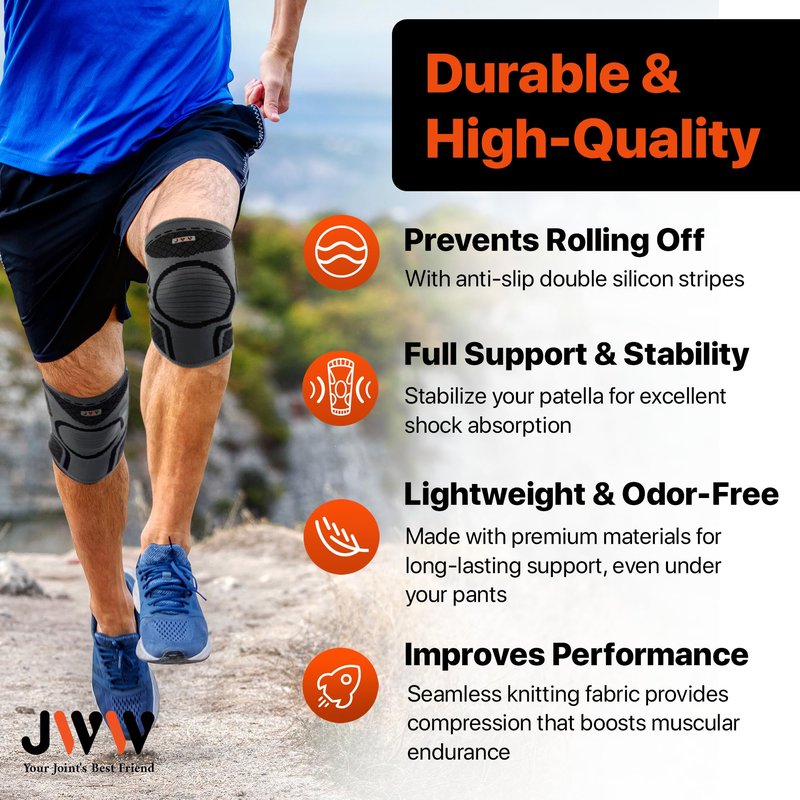 JWW Plus Size Knee Compression Sleeve for Big Thighs, 2 Pack Knee Brace for Men & Women Knee Pain Relief, Workout Sports Knee Support, Knee Braces for Meniscus, ACL & Arthritis Recovery (Black, 4XL)