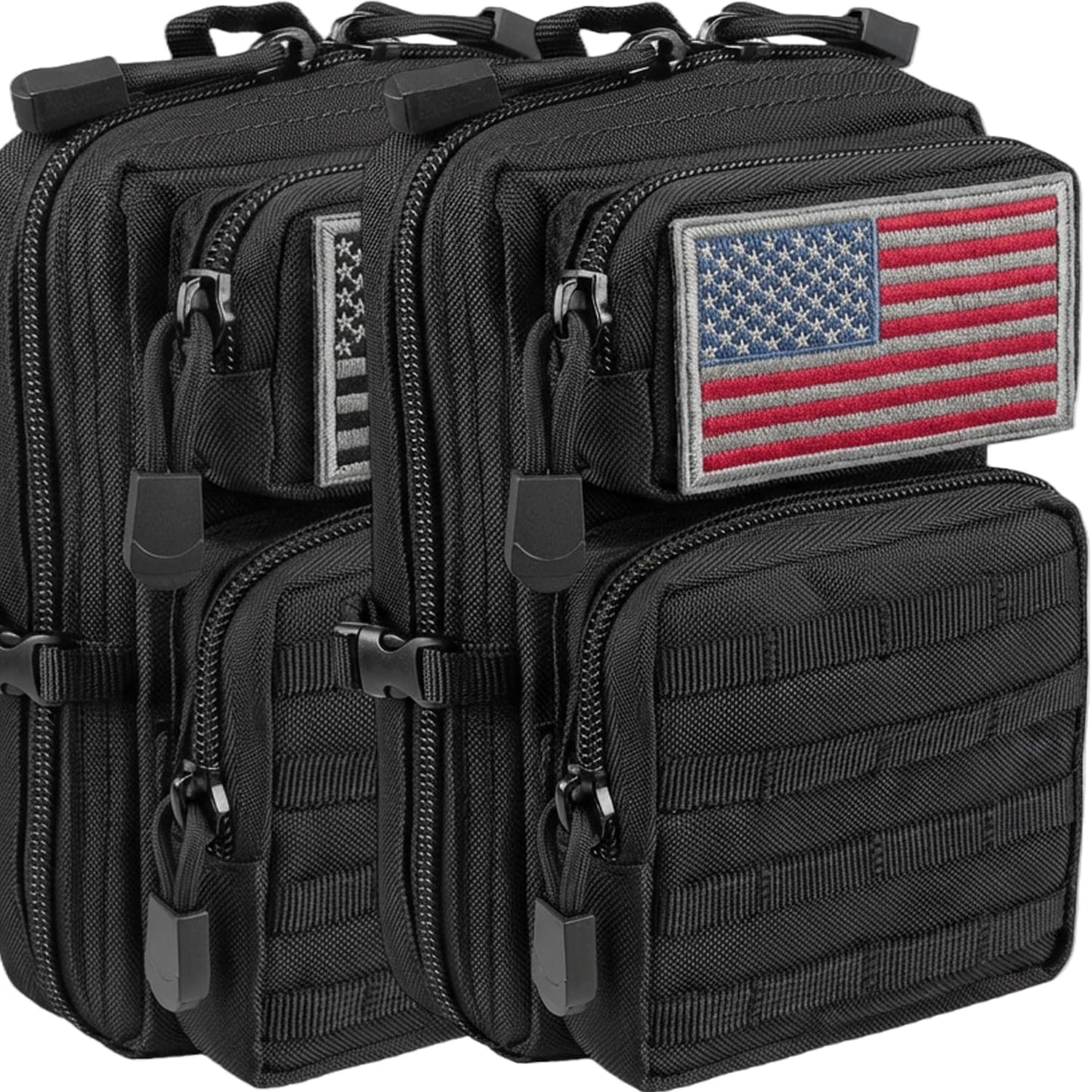 Skiennix Tactical EDC Pouch - 2 Pack Small Molle Design with US Flag Patches
