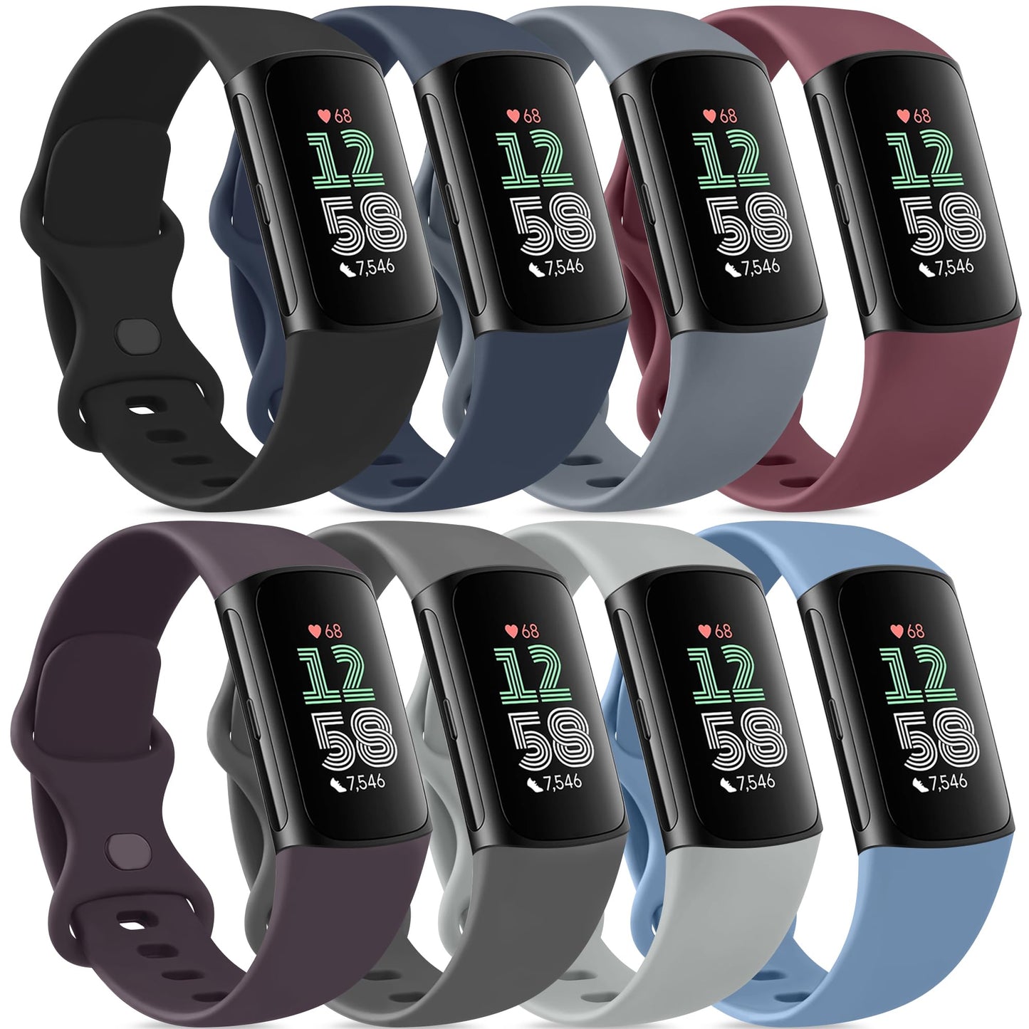 Vancle Band for Fitbit Charge 6 Bands/Fitbit Charge 5 Bands Women Men[8 PACK], Classic Soft Sport Straps Wristbands