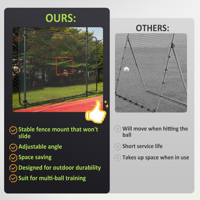 MegaNets Fence-Mount Tennis Rebounder Net 12x8FT – Space-Saving Tennis Practice Wall with Adjustable Rebound Angle – Solo Training Net Fits Most Fence Poles, Heavy-Duty Frame for Outdoor Practice