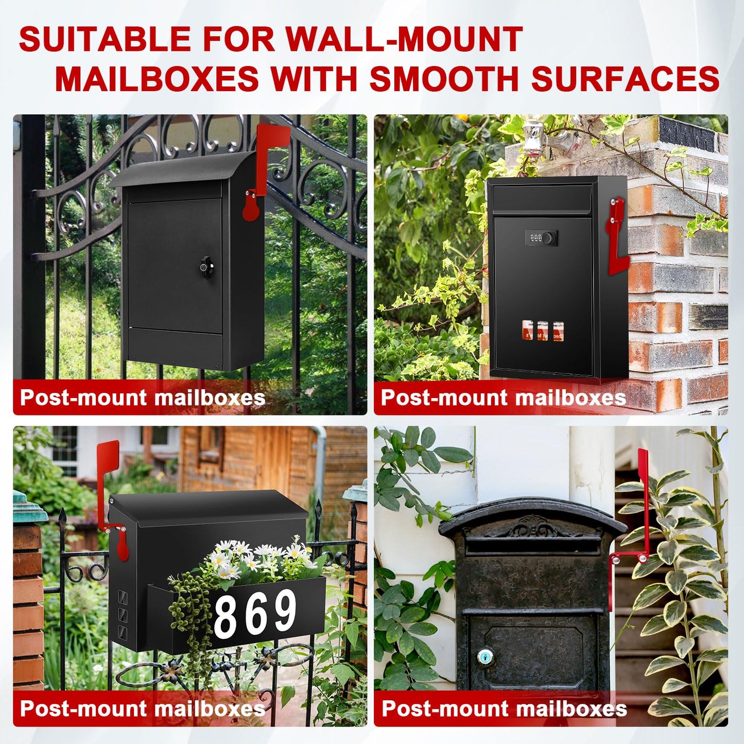 Galvanized Steel Folding Wall Mount Mailbox Flag, 180° Rotating Mailbox Flag for Unique Mailboxes, Stick On Mailbox Flag Mailbox Replacement Flag Kit, Tool Free Installation