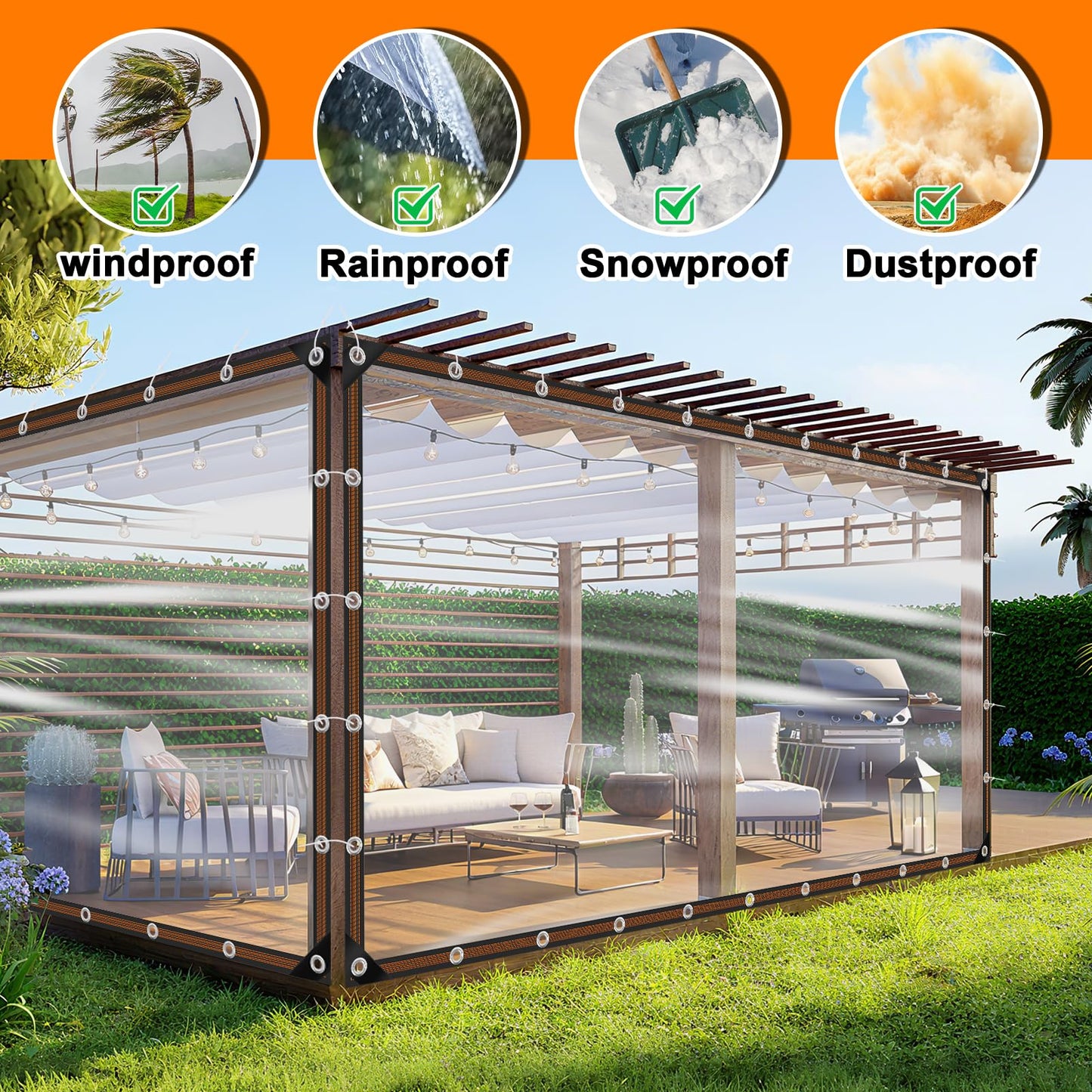 4x6ft Clear Waterproof Tarps Heavy Duty Transparent Tarpaulins Clear Vinyl Tarps with Grommet, Outdoor Transparent Cover for Greenhouse, Patio, Porches, Tent, Chicken Coop