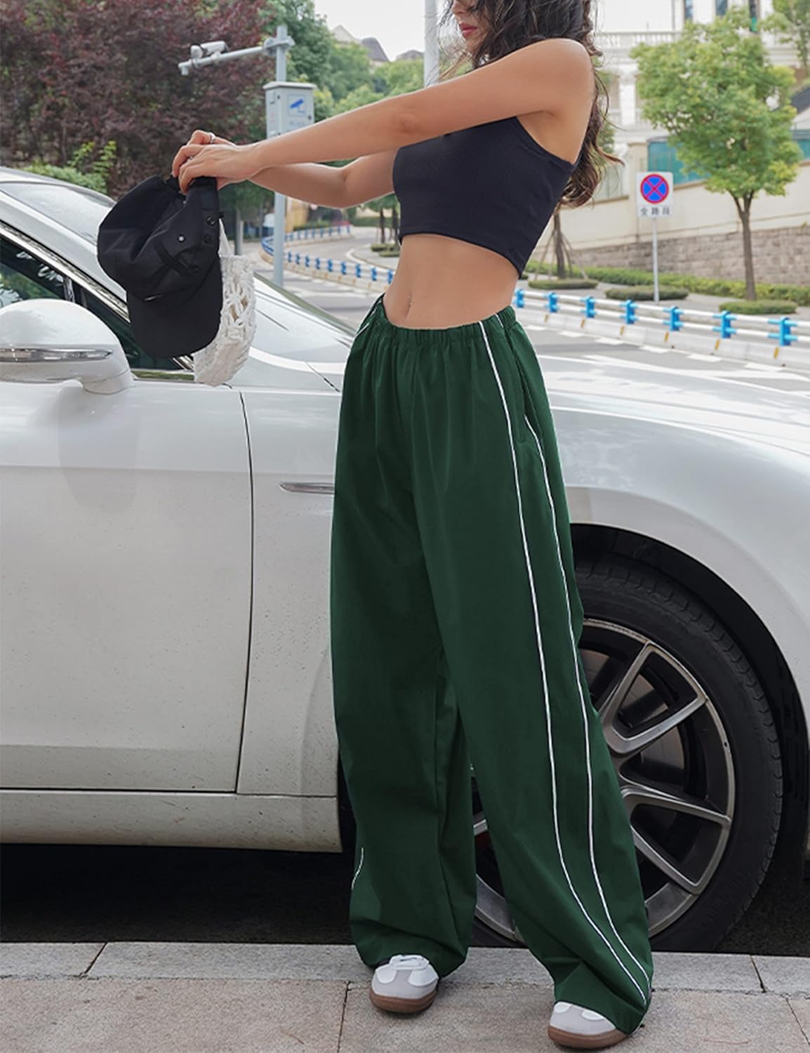 Springrain Women's Wide Leg Jogger Pants - Slouchy Stripe Detail & Pockets | Comfortable Sweatpants