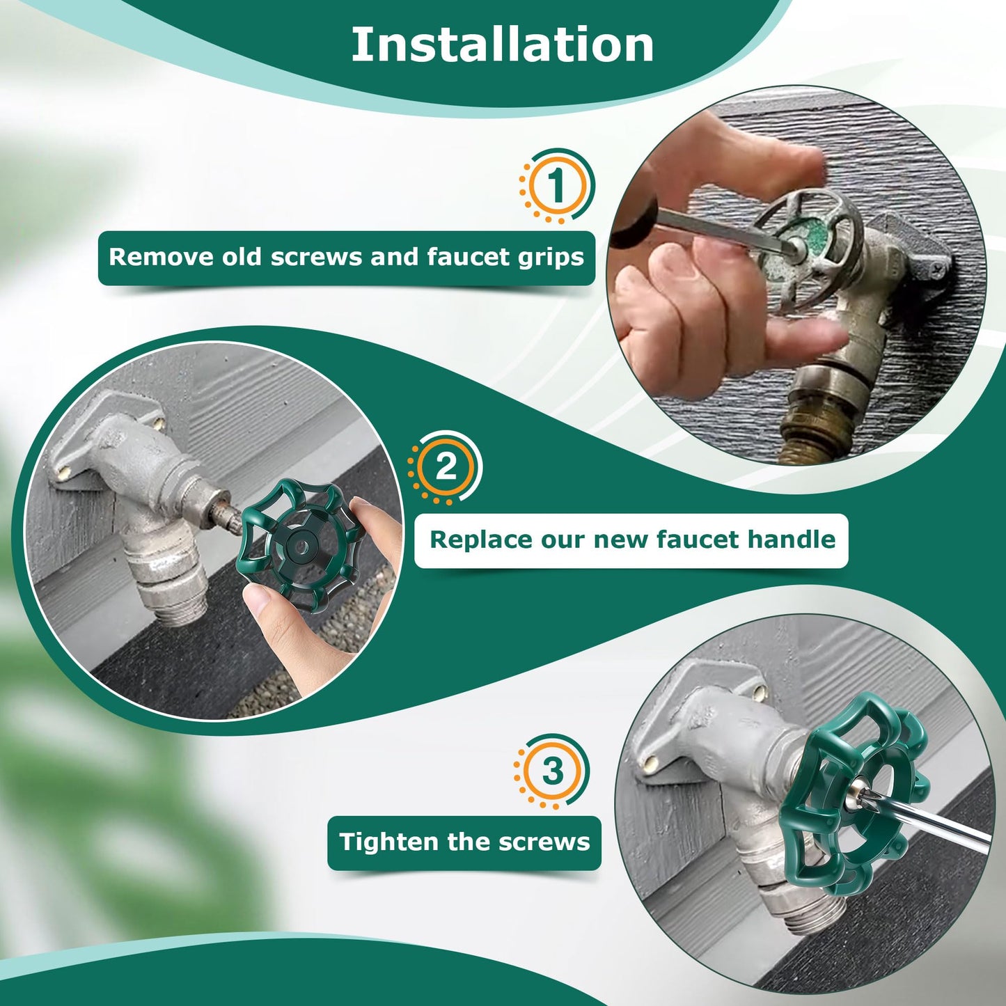 Dreyoo 2 Pack Outdoor Faucet Handles, 3/8 in Spigot Handles Compatible with Arrowhead PK1290, 12 Point Faucet Knob for Outside Hose Bibb, Garden Valves and Frost Proof Wall Hydrants(Green,Round)