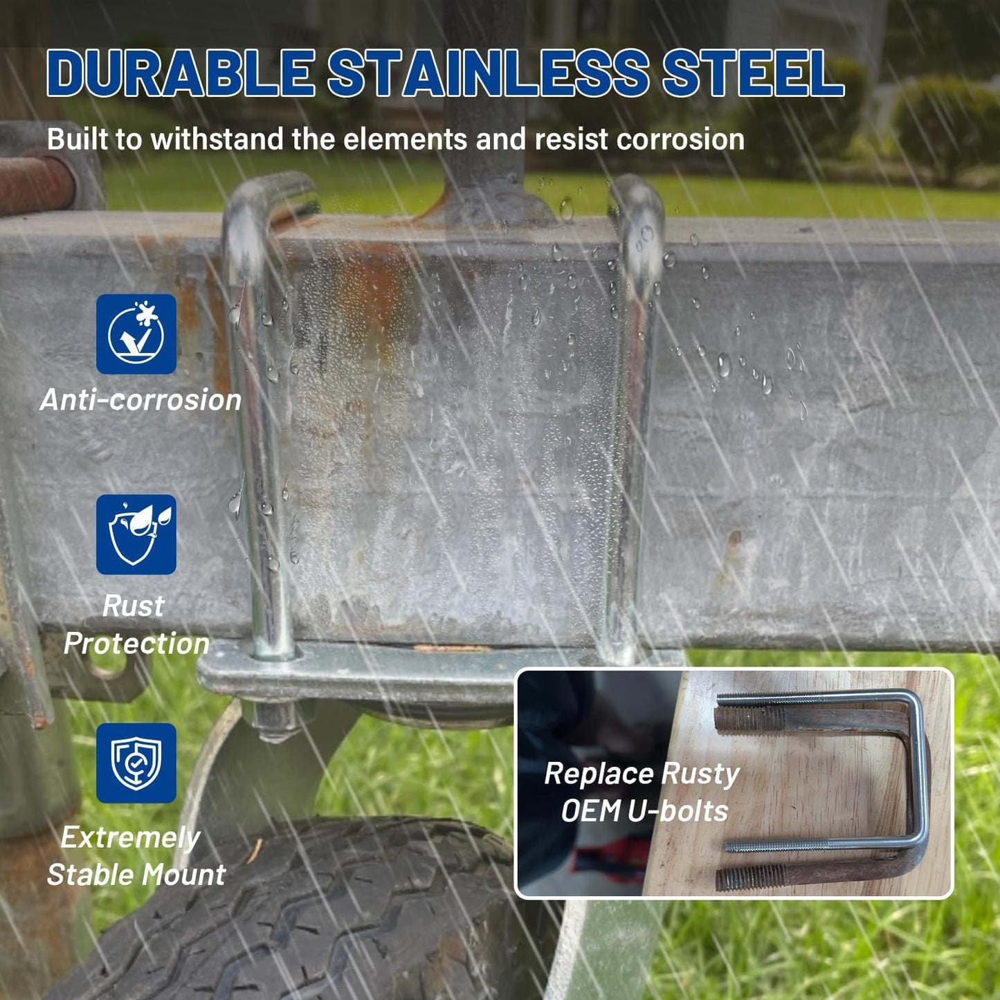 Anina 4PCS Square U Bolts with Frame Plates and Nuts 3/8'' X 3'' X 7'' Stainless Steel U Clamp Bolts for Automobiles Trailer, Ski Boat, Tube, Sailboat Trailer