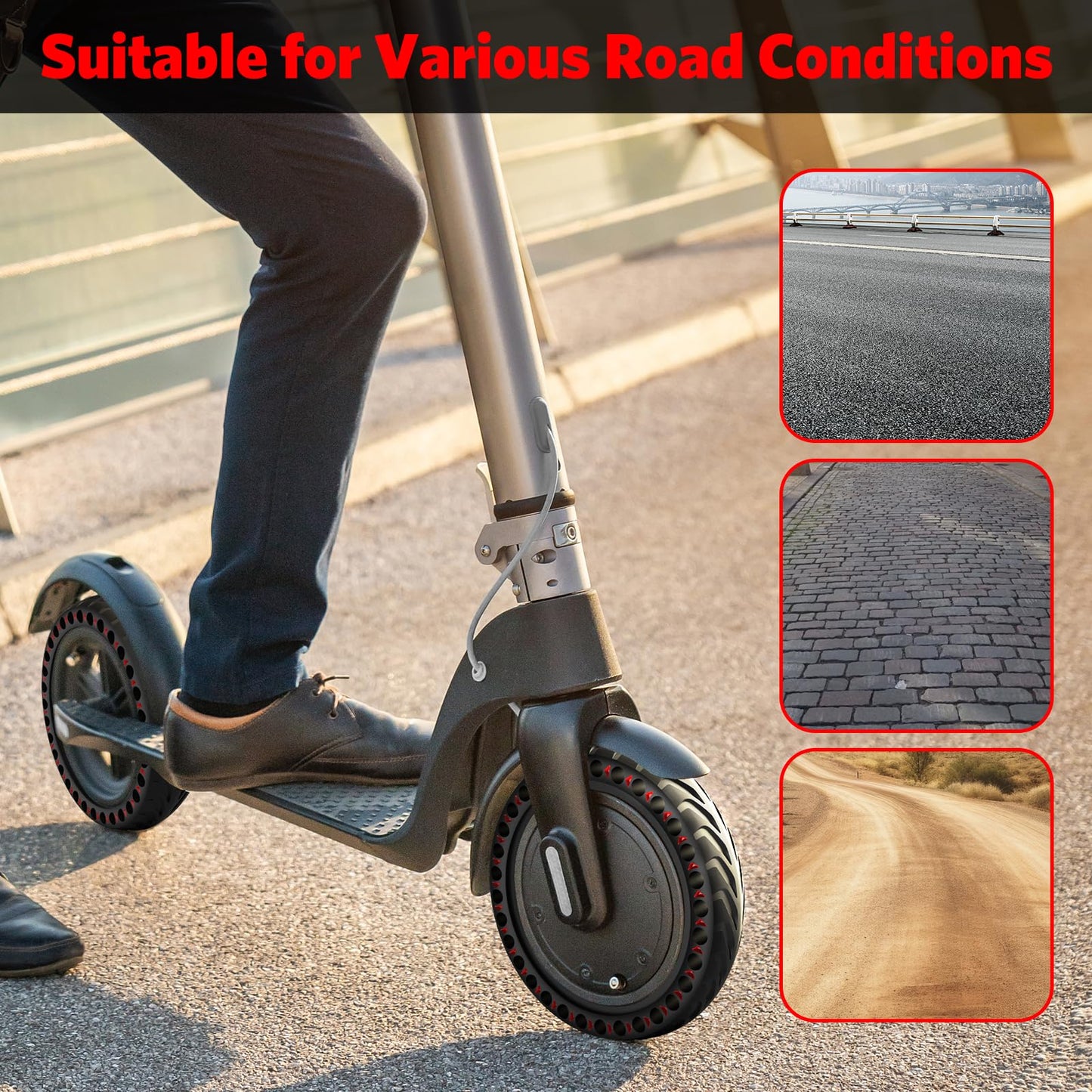 Cooryda Solid Tire for Xiaomi m365 Electric Scooter Mijia m365 pro/gotrax gxl V2/XR, 8.5 inches Electric Scooter Wheels 8 1/2''Honeycomb Solid Tires