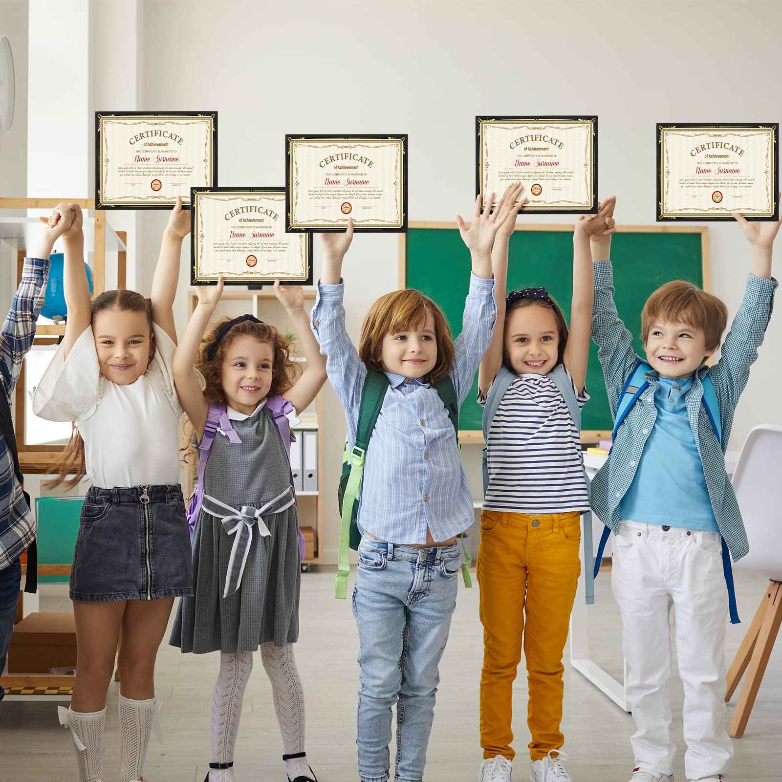 Fainne 100 Pcs Certificate Holder Foil Border 8.5 x 11 Inch Single Sided Award Certificates Cover for Letter Size Cardstock Document Paper Diploma Graduation School Marriage Supplies(Black)