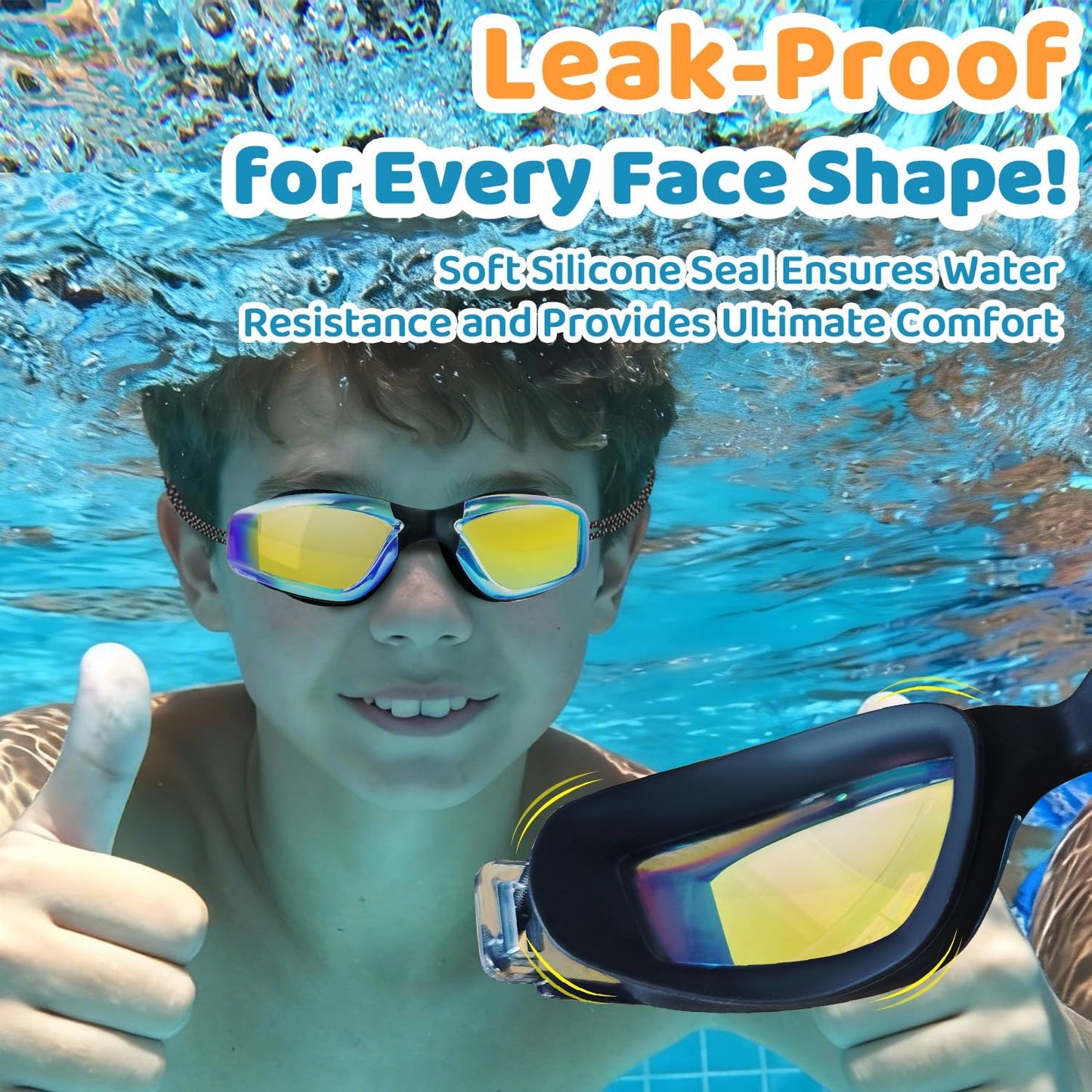 Vvinca Kids Swim Goggles - No Hair Pulling Design with Bungee Strap | 2-Pack for Ages 6-14
