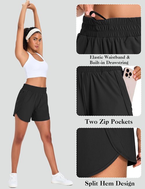 KPSUN Women's Athletic Running Shorts - 5" High Waisted Gym Shorts with Zipper Pockets | Lightweight & Quick Dry