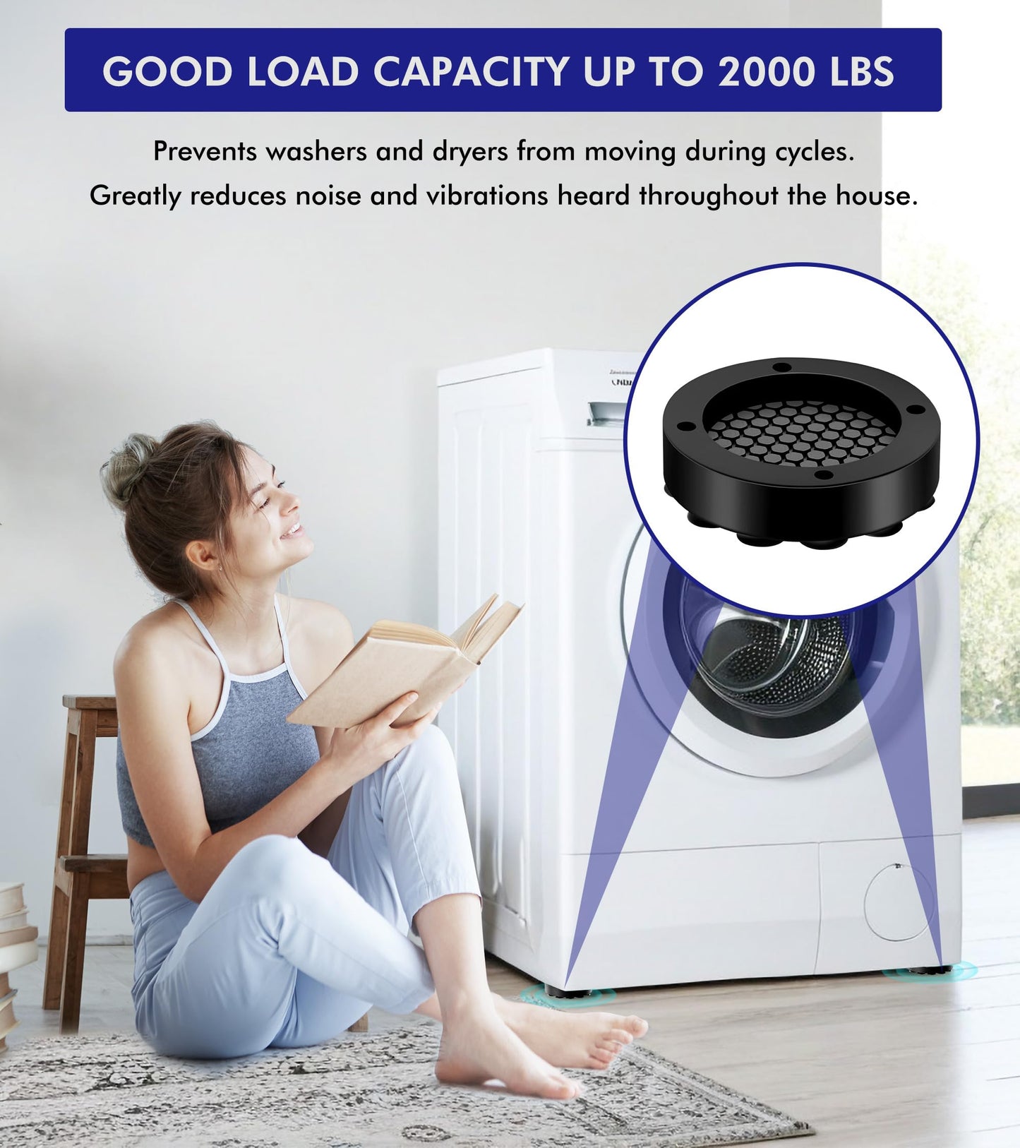 LILIWER Anti Vibration Pads For Washing Machine, Prevent Sliding Out, Soundproofing Base for Appliances, Floor Protector 4 Pack (4)