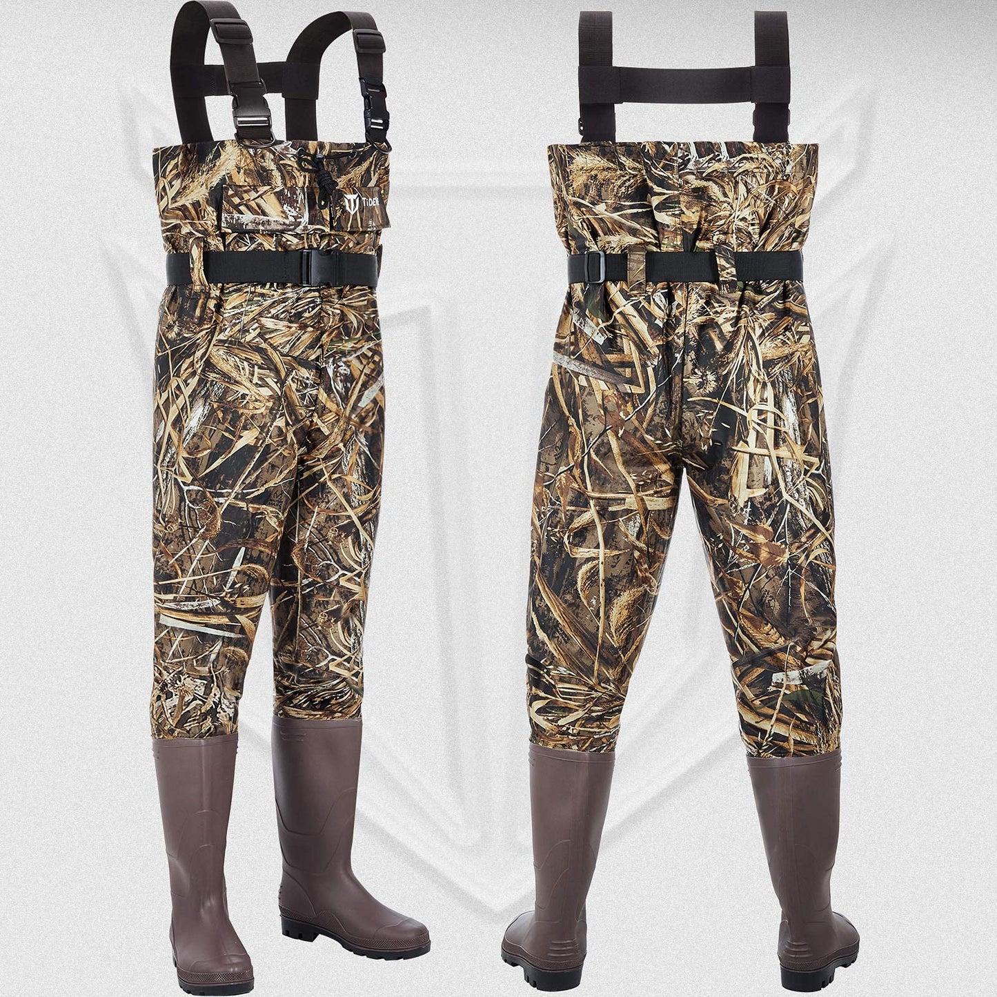 TIDEWE Chest Waders with Mesh Lining(Upgraded), Realtree Max 5 Camo Waterproof Waders for Fishing & Hunting, Bootfoot PVC Waders with Boot Hanger for Men & Women (Size 5)