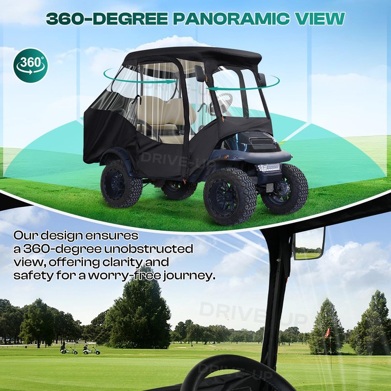 DRIVE UP Golf Cart Enclosure, Club Car Enclosure Fits for 4 Passengers Club Car Precedent Golf Cart, 600D Waterproof Portable Golf Cart Cover 4 Passenger with Zippered Doors and 4-Sided Clear Window