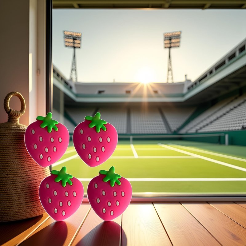 WNHNO 4Pcs Pink Strawberry Tennis Racket Vibration Dampener Soft Silicon Racket Dampener Cartoon Shape Tennis Racquet Shock Absorbers Tennis Racket for Racquetball Vibration Dampeners