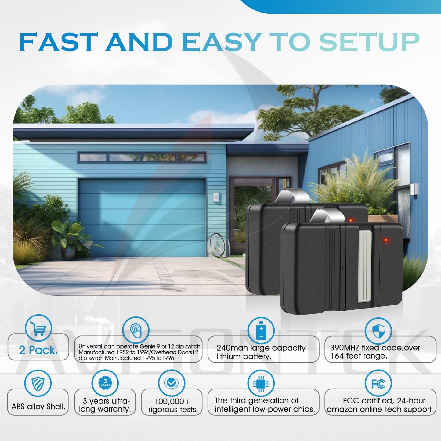 2 fo 9 & 12 DIP Switch Genie Garage Door Opener Remote, 1982 to 1996 Models, GT90-1 GT90 AT90 MAT90 912, 3-Year-Warranty