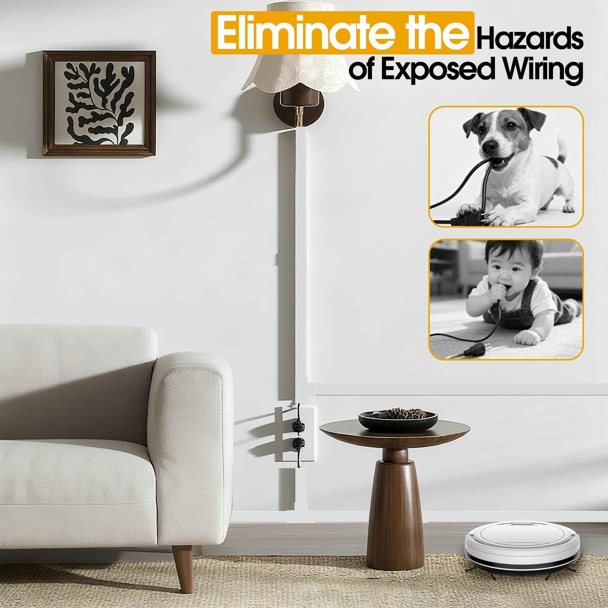 212.6in Cord Covers for 2-3 Wires on Wall, TV Cord Hider Wall, Paintable Cable Hider Raceway, Easier Set-up Wire Hider Wire Covers for Cords on Wall, Self-Adhesive Cable Cover, W0.95 H0.55in, White