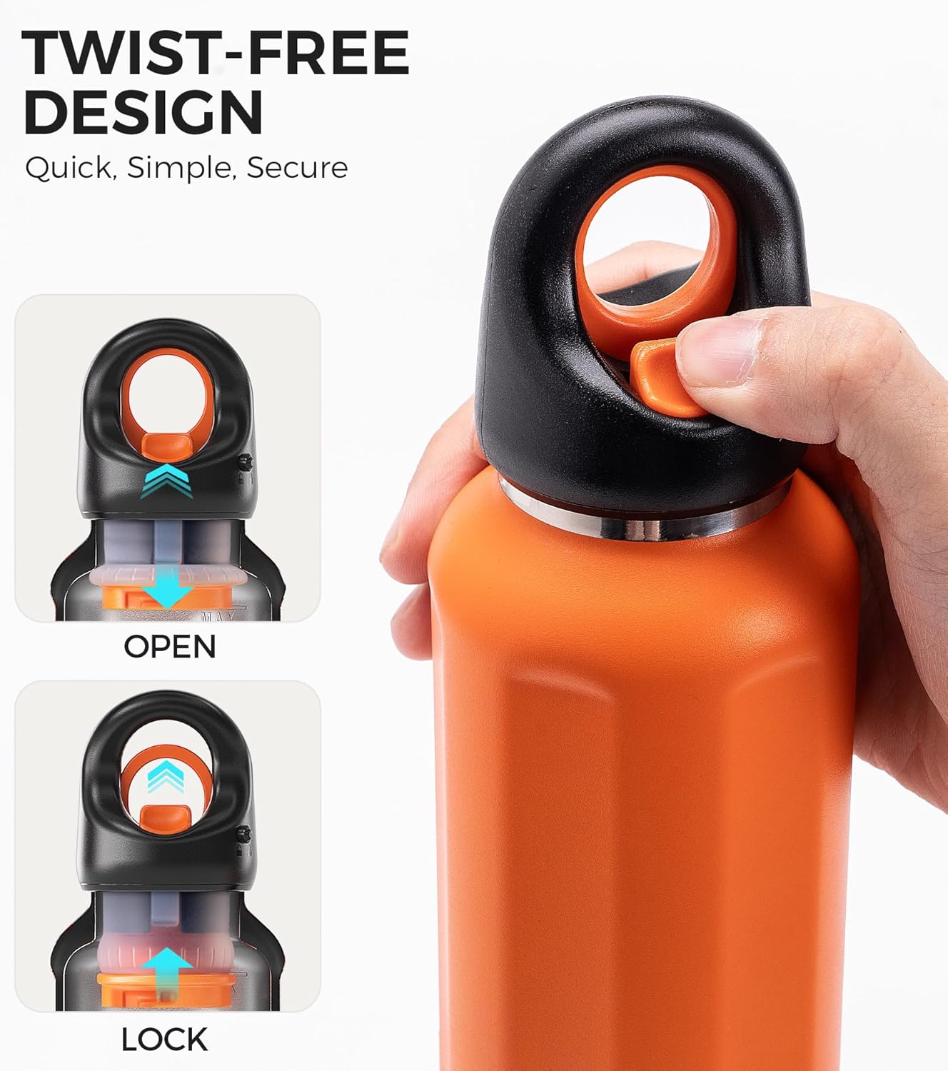 TakeToday 20oz Insulated Water Bottle - Stainless Steel Vacuum Thermos with Easy-Open Lid | Leakproof & BPA-Free, Orange
