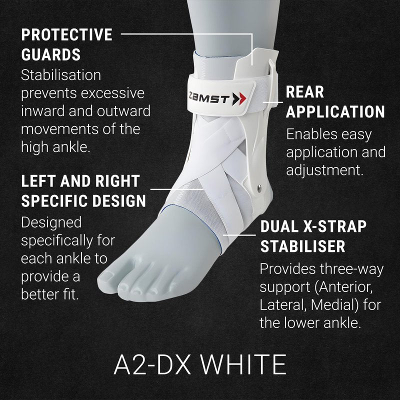 Zamst A2-DX White Ankle Brace for Sports - Breathable Sports Ankle Support for Men and Women with Guard Stabilizers for High-Grade Ankle Sprain - Left, Medium