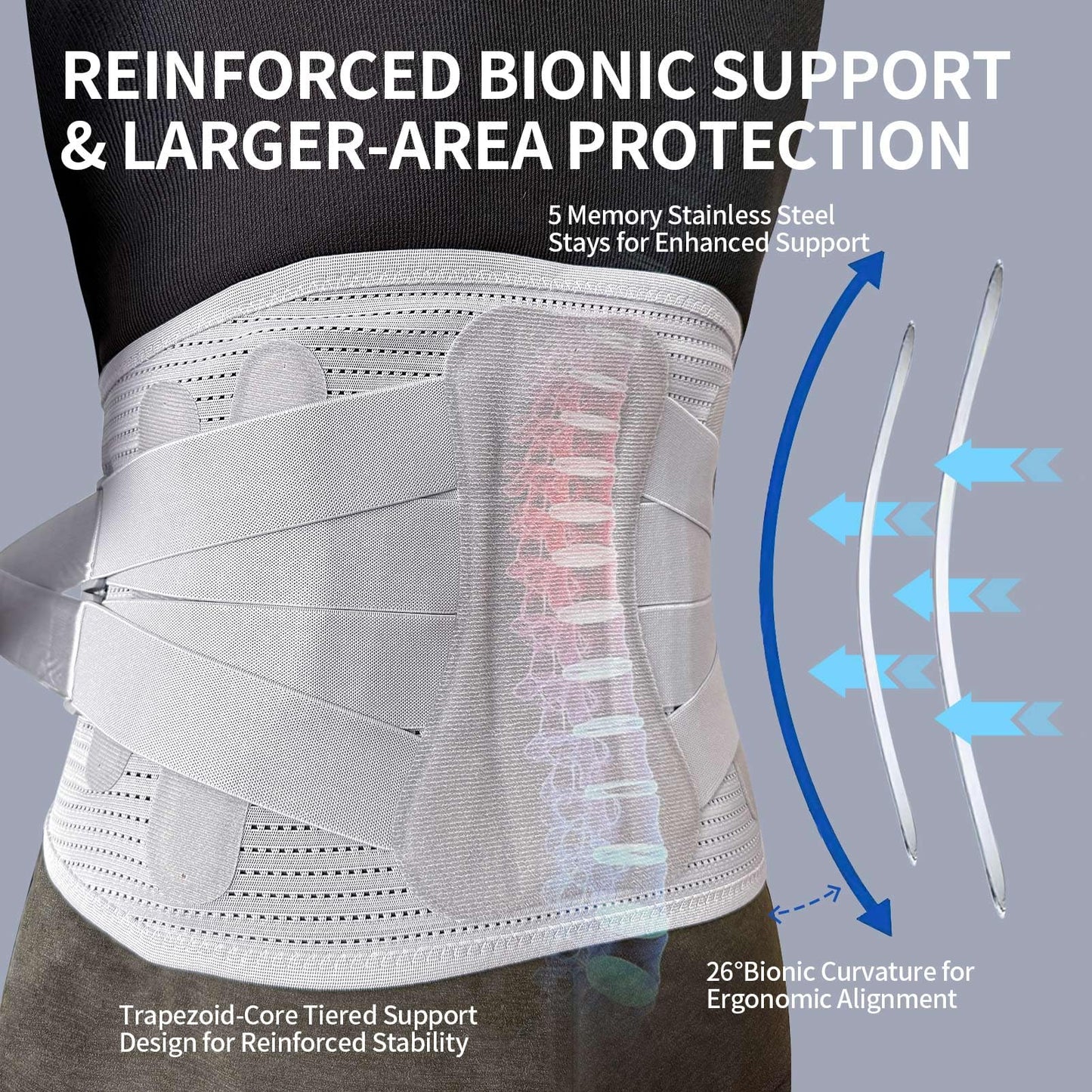 RockloookY Lower Back Brace for Women Men, Adjustable Lumbar Support with 3D Pad, Breathable Ergonomic Support Belt with Metal Stays for Work, Lifting, Drive, Grey,Size M,Waist 31"-38"