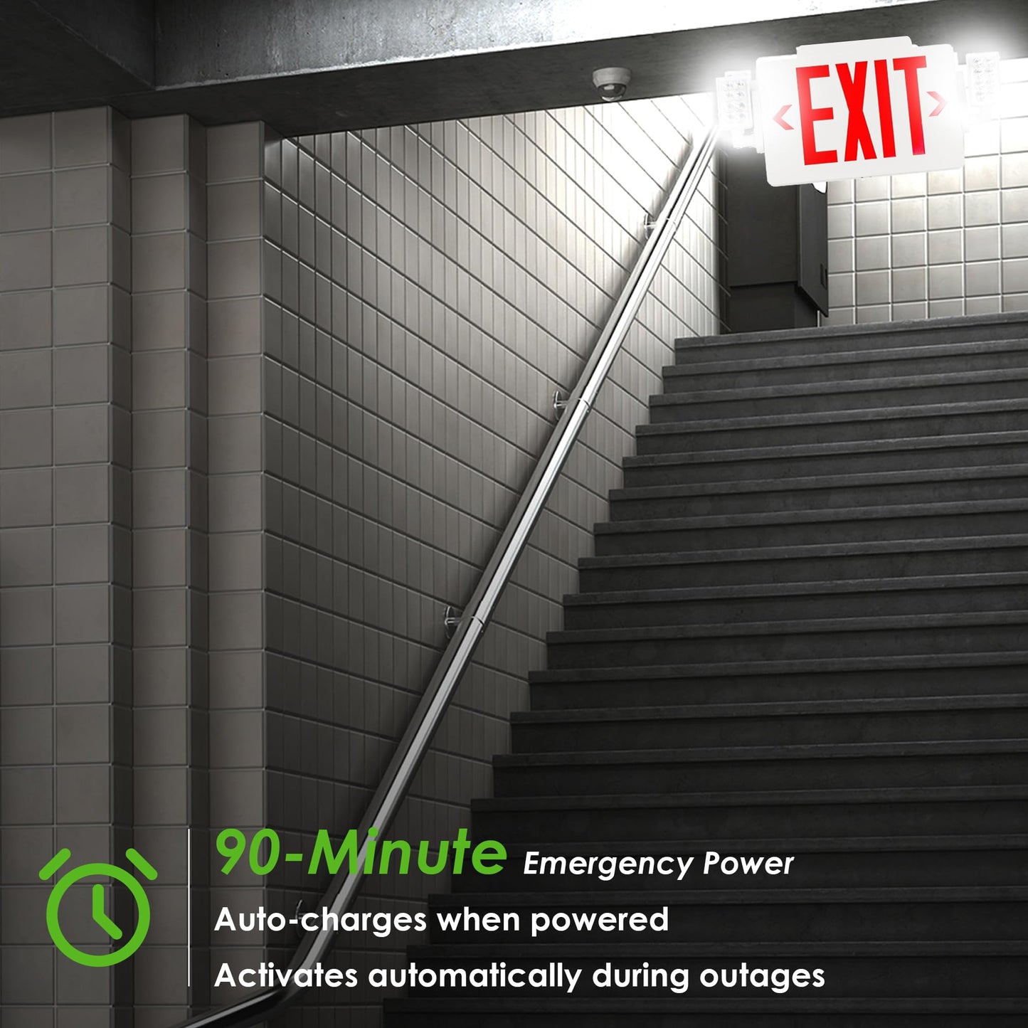 Gruenlich Exit Sign with Emergency Light, Double Face, Battery Backup