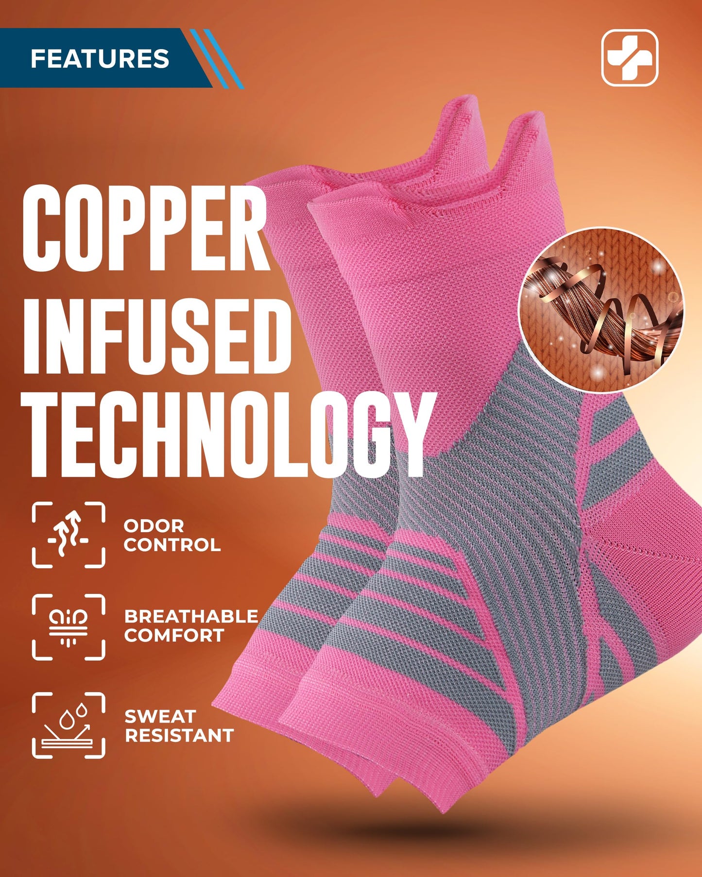 Doctor's Select Copper Ankle Sleeve - Copper Foot Compression Sleeve, Ankle Brace for Women, Compression Socks for Plantar Fasciitis Women, Sleeve for Sprained Ankle, Pink