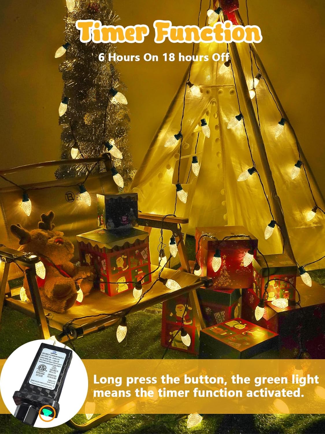 100 LED C9 Halloween String Lights - 66FT Waterproof Twinkle Lights with 8 Modes & Timer for Indoor/Outdoor Decor (Orange, Purple, Green) - 2-Pack