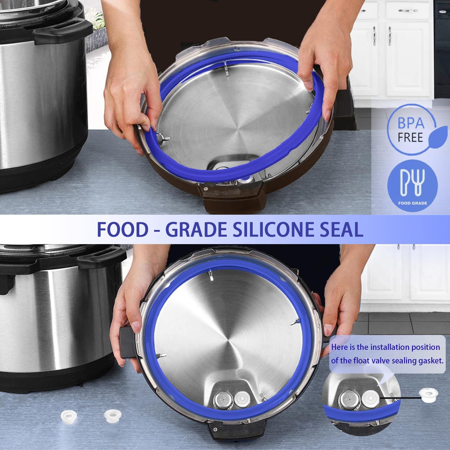 Beaquoei 4 Pack 8 QT Silicone Sealing Ring for Instanpot Replacement Silicone Gasket Seal Rings with 4 Colors with 4 Float Valve Seal Gasket, Fits Duo/Plus 8, Ultra 8, Lux 8, Smart 8, Nova 8, CSG 8