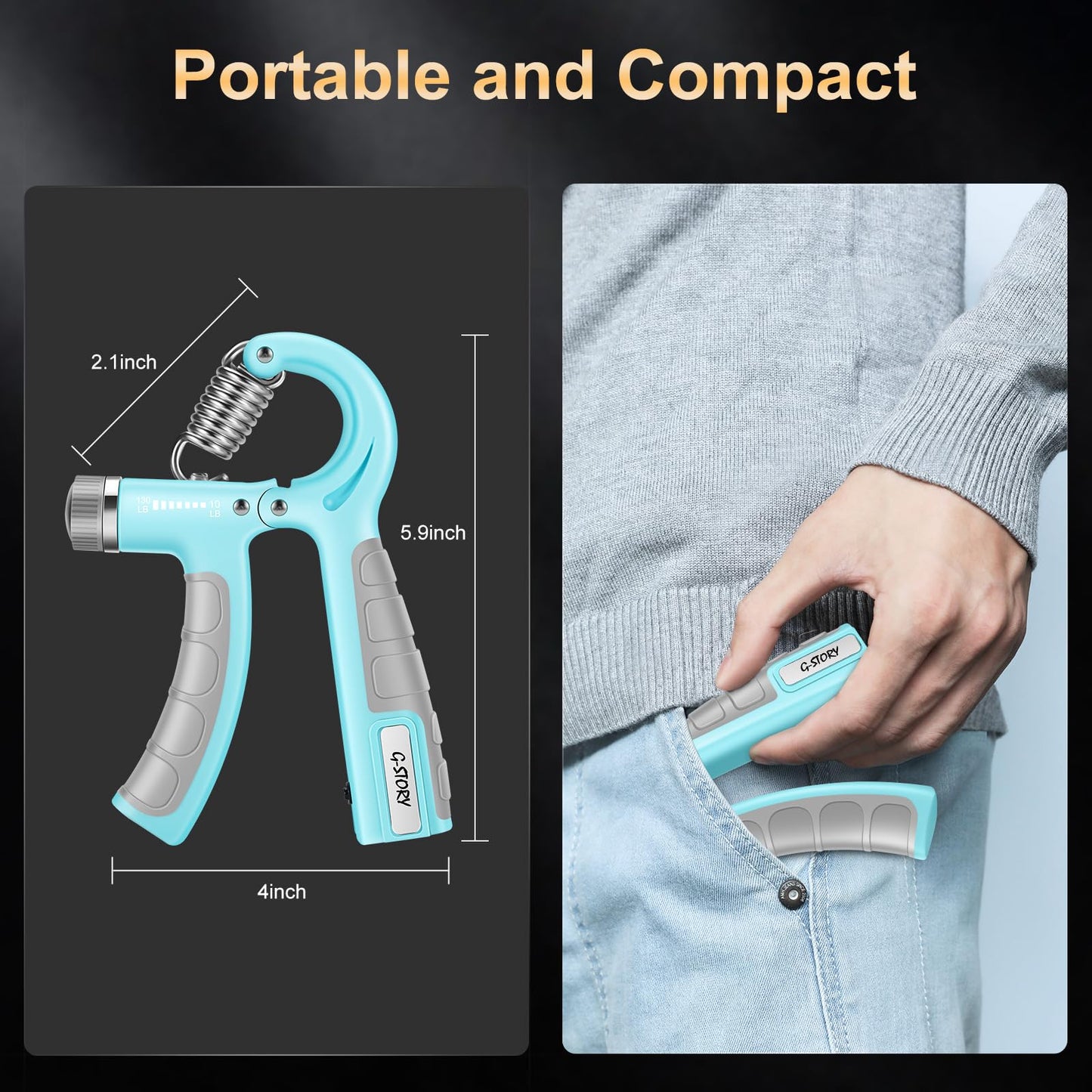G-STORY Hand Grip Strengthener For game APP only for IOS 2 Pack Adjustable Resistance 10-130 lbs Forearm Exerciser，Grip Strength Trainer(1xBlue)