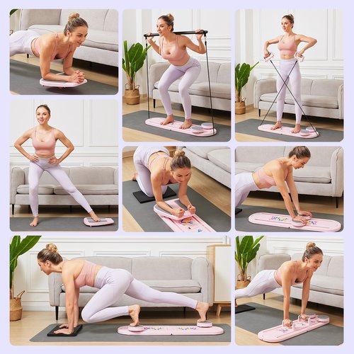 Pilates Reformer A Foldable Portable Full Body Exercise Pilates Board Unisex Multi Functional Core Strength Pilates Training Board Multifunctional Fitness Gear for Home Gyms & Studios (Pink)