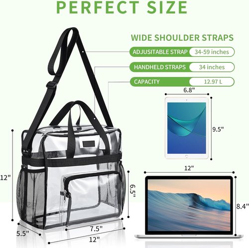 Bagenius Clear Tote Bag - Stadium Approved 12x6x12 Game Day Satchel with Shoulder Strap for Events