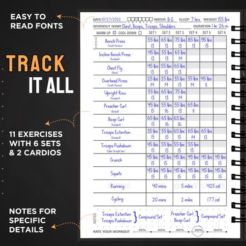 Nextnoid Hardcover Fitness Journal Workout Planner for Men & Women - A5(5.7" x 8.3") Sturdy Workout Log Book to Track Gym & Home Workouts