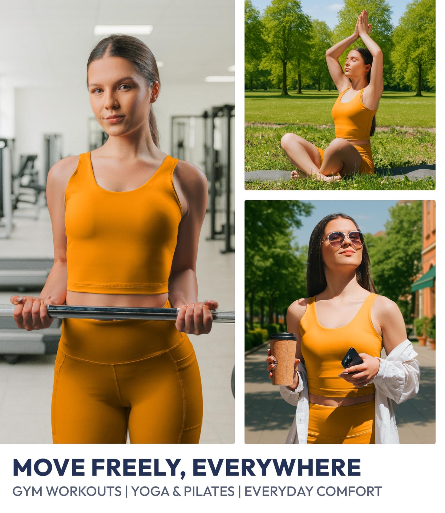 Nirlon U Tank Top Sports Bra - Nirlux Womens Tops & Sports Bras for Women - Light Cups, Scoop Neck Workout Tops for Women (Marigold, 6)