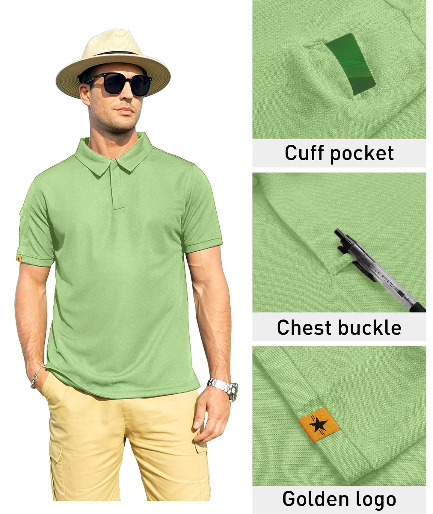 ZITY Mens Polo Shirt Short Sleeve Sports Tactical T-Shirt Athletic Golf Polos Daily Casual Stylish Collared Shirts for Men Light Green 3X-Large