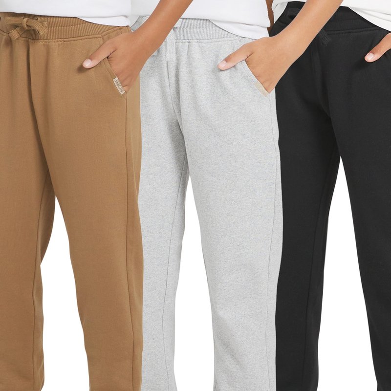 Weatherproof Vintage Boys' 3 Pack Variety Midweight Super Soft Fleece Lined Stretchable Jogger Pants, Tan Grey Black Set, X-Large