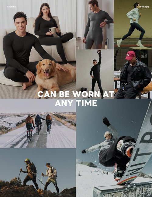 KLVEE Long Johns Thermal Underwear for Men with Fleece Lined,Base Layer Top and Bottom Set for Cold Weather Black