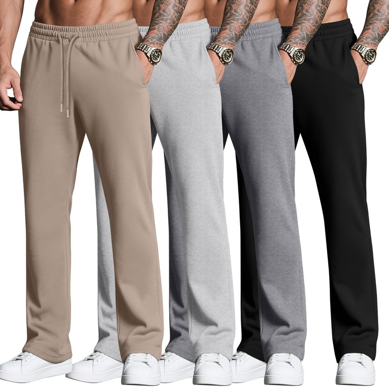 Neer 4 Pack Men's Sweatpants Joggers with Pockets Open Bottom Gym Athletic Pants Baggy Workout Casual Running Clothing(Black, Gray, Light Gray, Khaki,Medium)