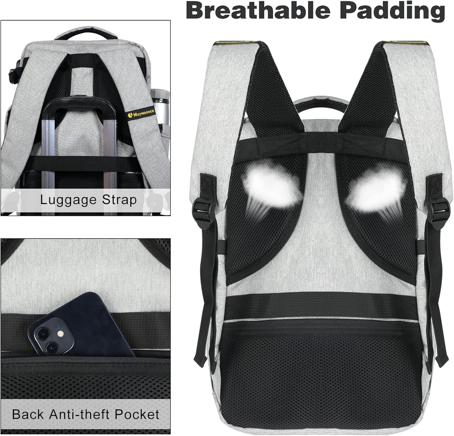 Skiennix Travel Backpack - TSA Approved with USB Charging Port | 15.6-Inch Laptop Bag for College & Business - Grey