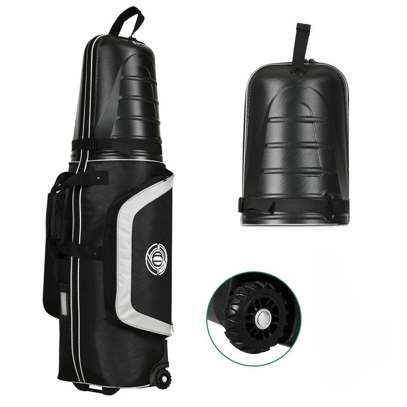 Shopsource Golf Travel Bag for Airlines, Golf Travel Case with Hard Case Top and Wheels, 1680D Heavy Duty Oxford Golf Travel Covers, Protect Golf Clubs, Lightweight, Easy to Maneuver Black