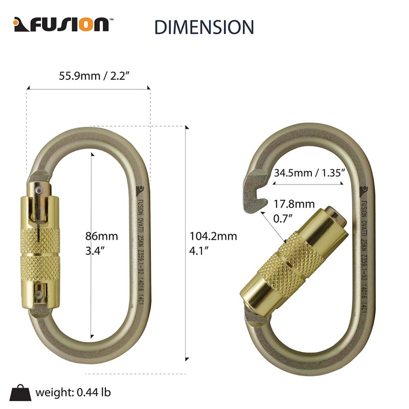 Fusion Climb Ovatti Military Tactical Edition Steel Auto Lock Oval Symmetrical Anchor Carabiner Gold, One Size (FP-9108-P-GLD)