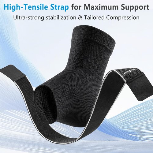 Copper Ankle Brace by Skiennix | 2-Pack Compression Sleeves for Sprains & Plantar Fasciitis - Black, Large
