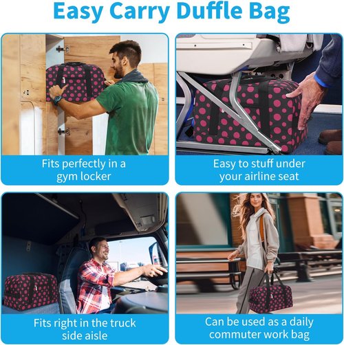 Apenze Small Gym Bag - Lightweight 14-Inch Mini Duffel for Travel & Sports | Polka Dot Pink