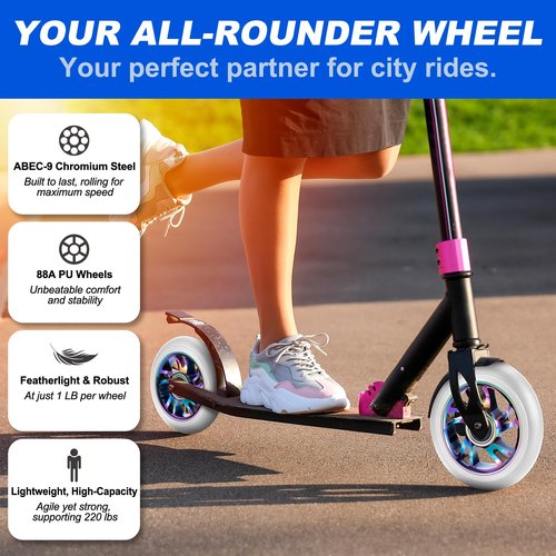 100mm Scooter Wheels 2 Pack - Pro Scooter Wheels with ABEC-9 Bearings Installed, 88A PU, Replacement Wheels Fit for Razor, MGP, Lucky Envy & Pro Scooters, White