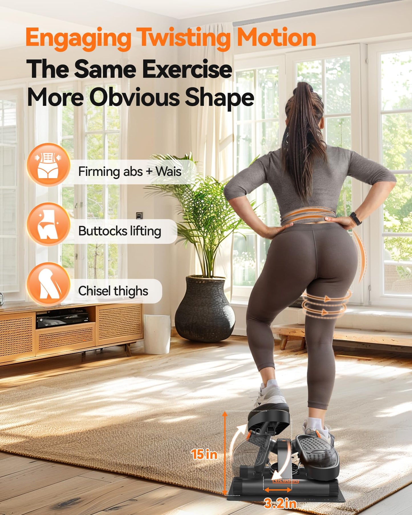 Niceday Twist Stepper for Exercise at Home, Mini Stair Stepper with Resistance Bands at Home Workout Equipment with 300LBS Loading Capacity, Hydraulic Fitness Stepper with LCD Monitor Gray with Mat