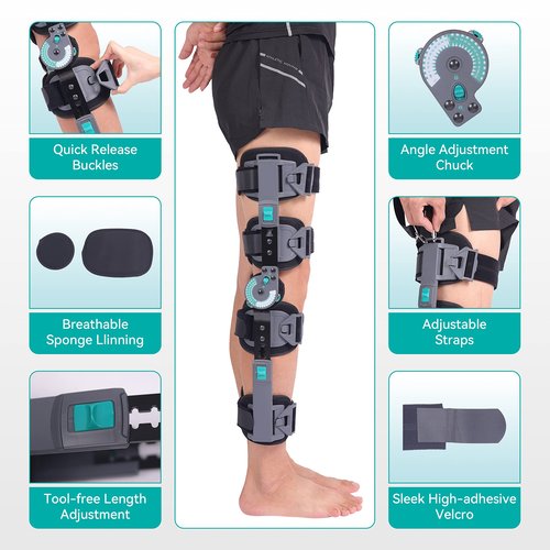 DOUKOM Hinged Knee Brace, Post Op ROM Adjustable Recovery Support for ACL, PCL, MCL, Meniscus Tear & Arthritis, Orthopedic Guard Immobilizer Stabilizer,One Size