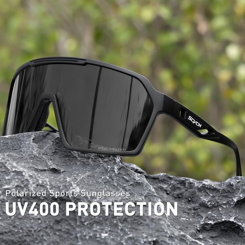 SCVCN Polarized Sports Sunglasses UV Protection for Women Men Cycling Glasses MTB Riding Goggles Bicycle Mountain Bike Glasses Baseball Running Fishing Triathlon Golf Driving Black