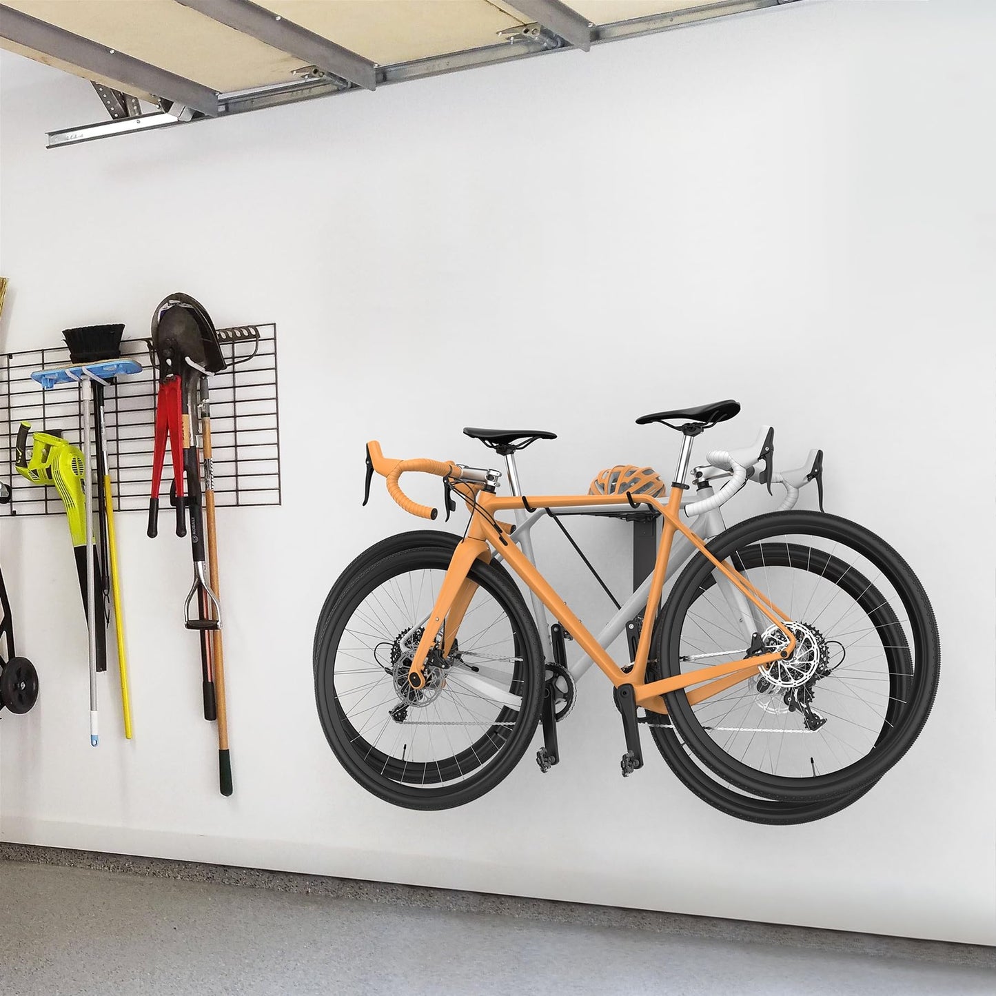 WALMANN Wall Mounted Horizontal Bike Rack, Foldable Space Saving Bicycle Storage Solution for 2 Bikes, Indoor Bike Storage for Garage